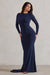 One Step Ahead | Navy Long Sleeve Backless Fishtail Maxi Dress