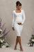 New Life | White Maternity Square Neck Ruched Midi Dress