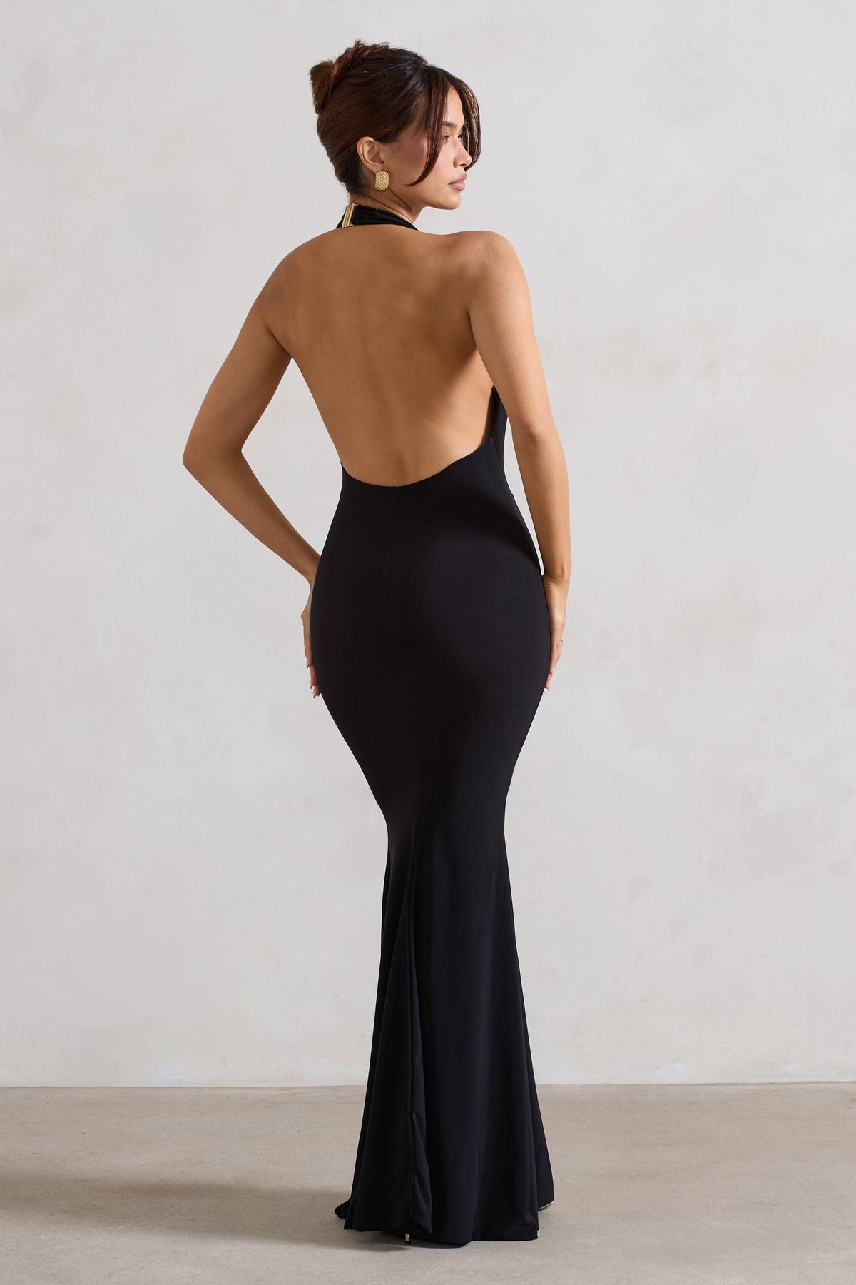 Milani | Black Backless Cowl Neck Fishtail Maxi Dress