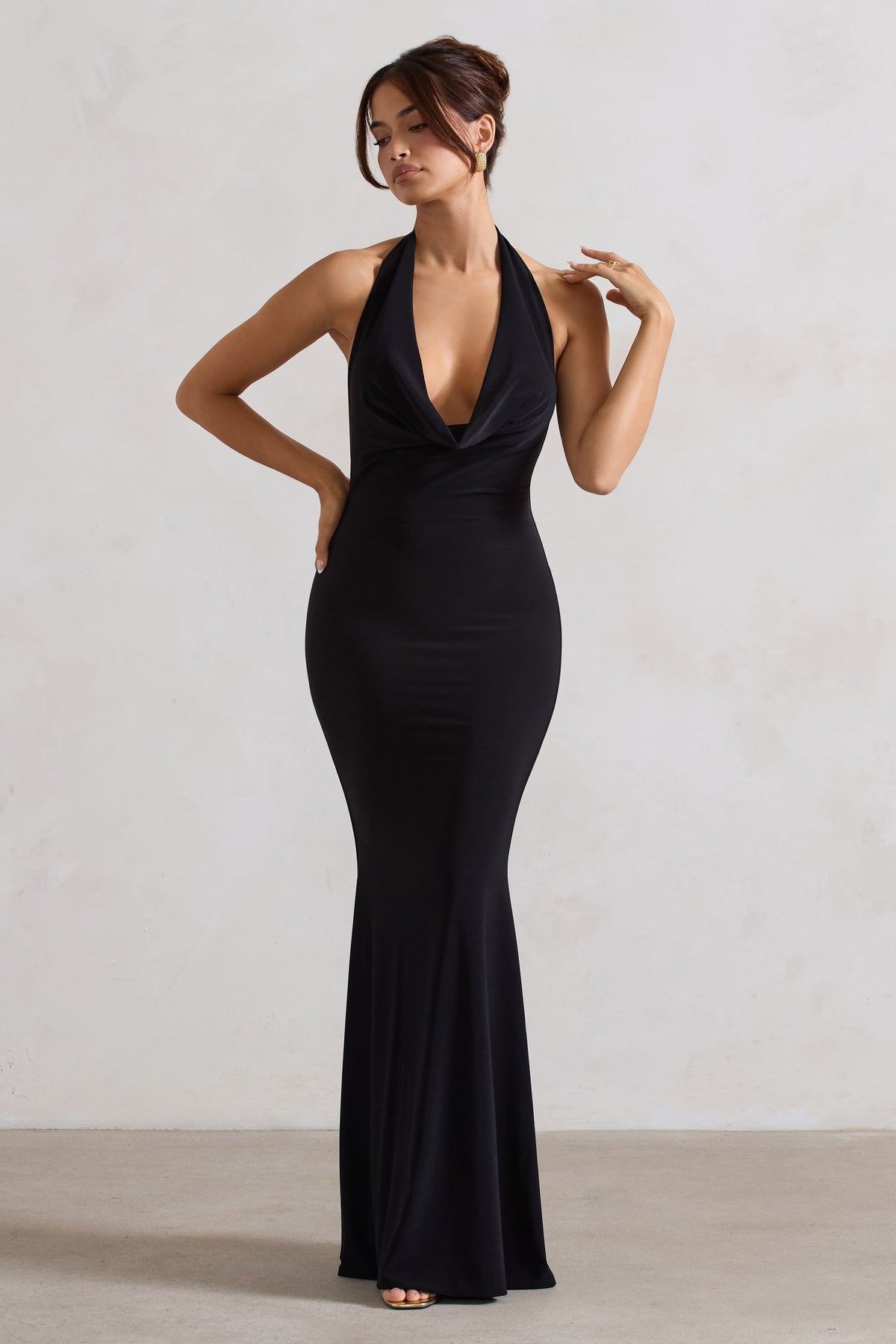 Milani | Black Backless Cowl Neck Fishtail Maxi Dress