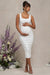 Lisbon | White Maternity Square Neck Ruched Midi Dress
