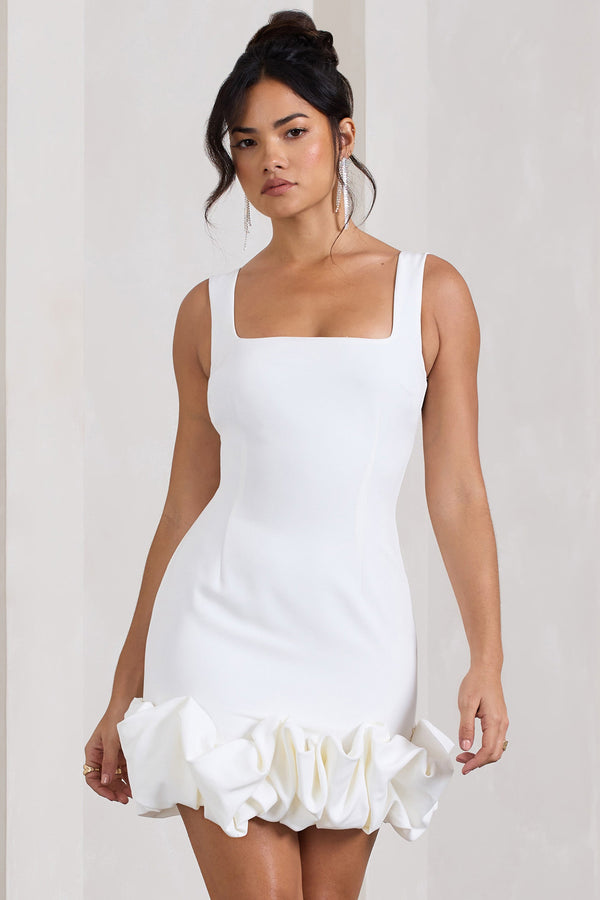 Lucy White Strappy Mini Dress With Ruffle Trim – Club L