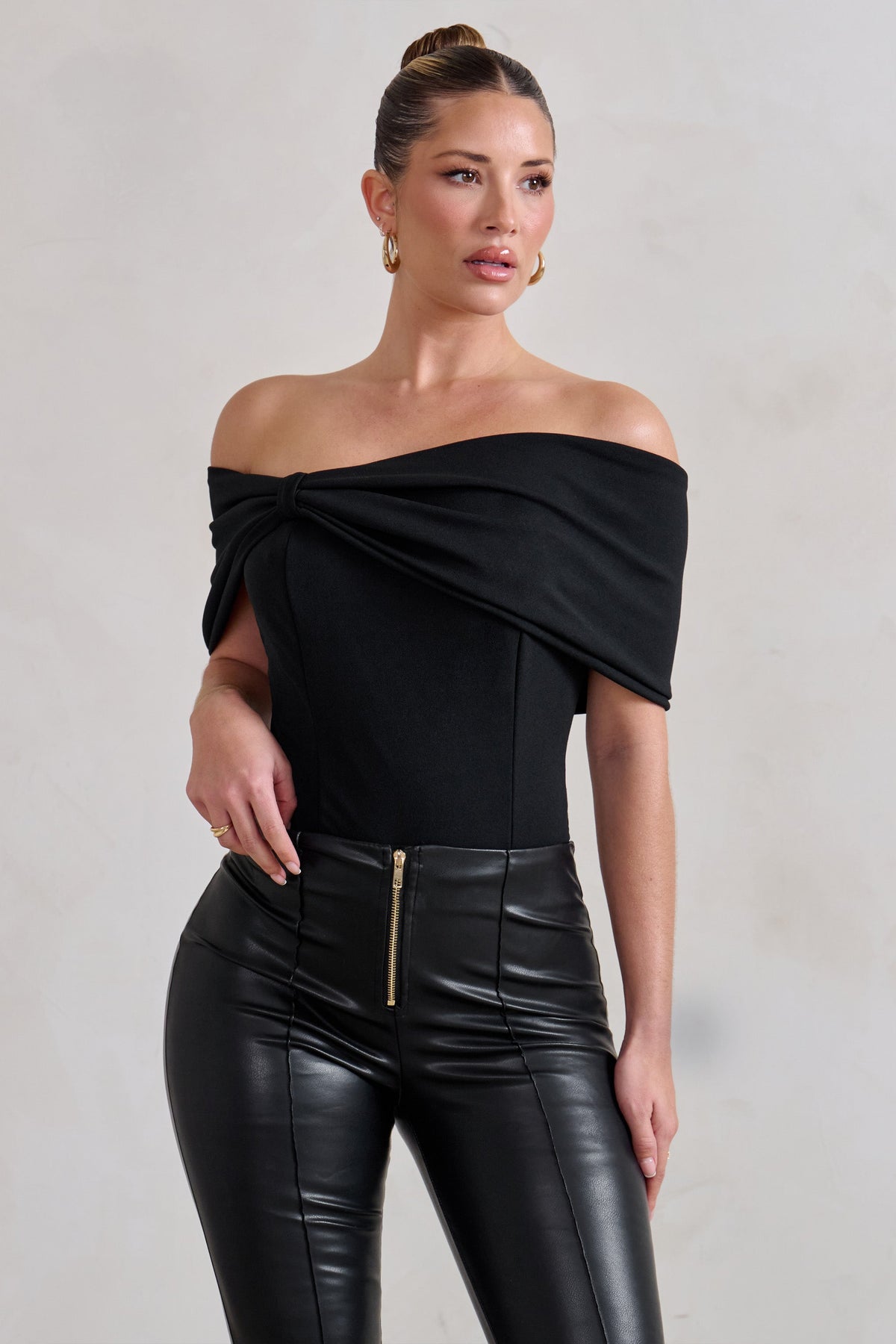 Lillian | Black Bardot Bow Detail Bodysuit