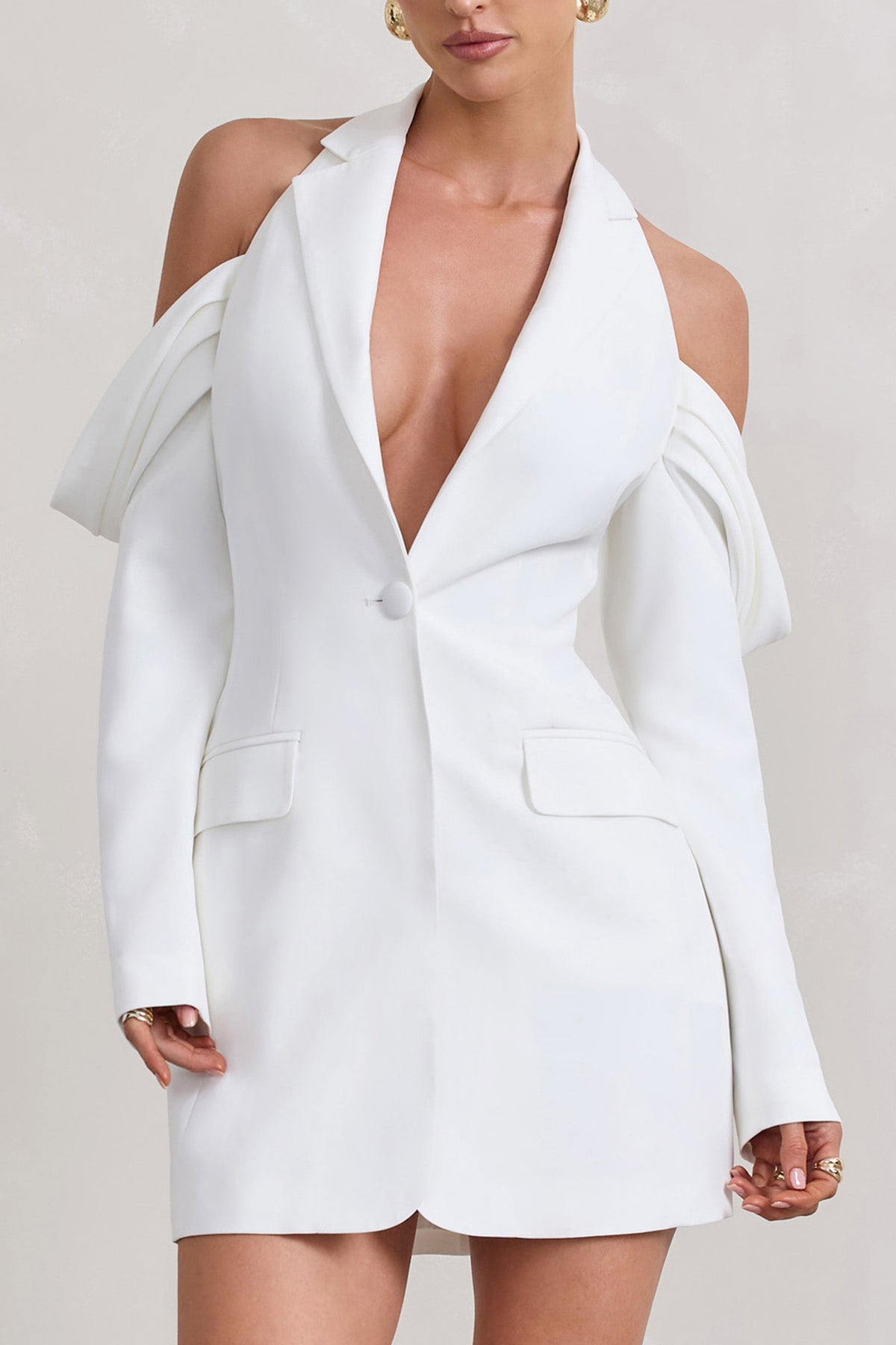 Your Night | White Plunge Draped Blazer Dress