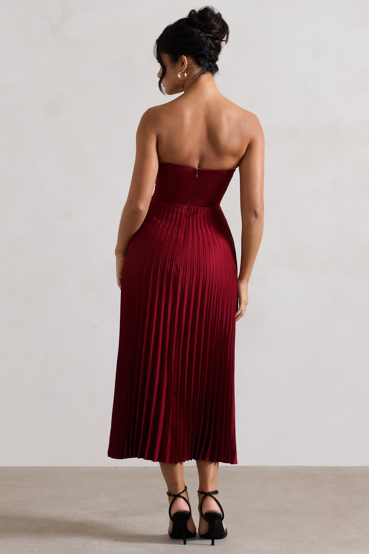 Bordeaux Berry Satin Corset Style Midi Dress US 4 BERRY