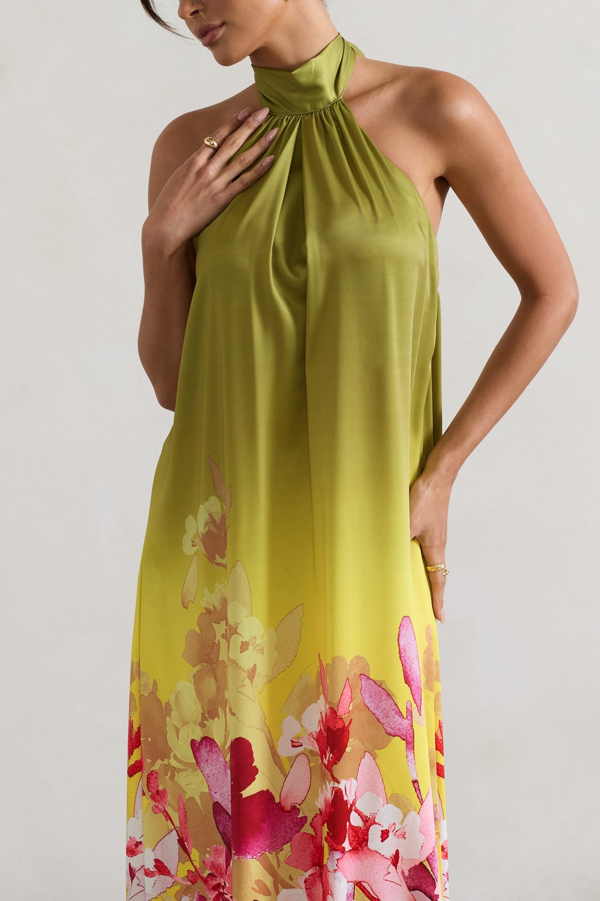 Gloriana Floral Print High Neck Maxi Dress