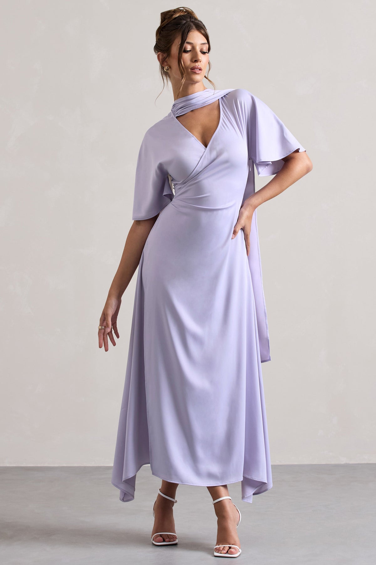 Lisette | Lilac Asymmetric Flutter-Sleeve Maxi Dress