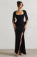 Broadway | Robe longue noire à traîne ornée avec manches cape