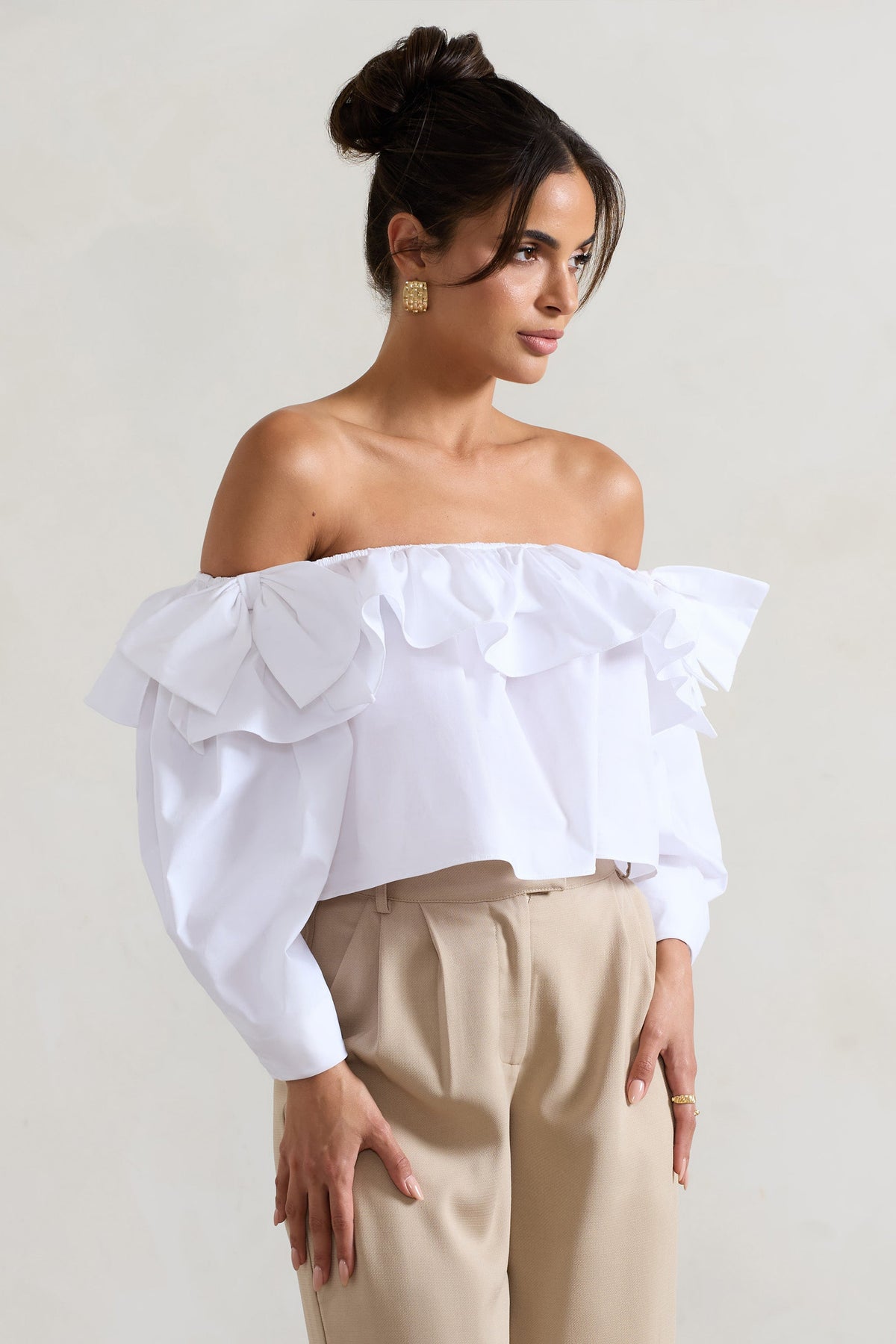 Bardot ruffle sleeve top clearance