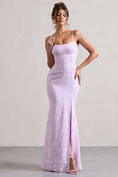 Intimacy Lilac Lace Corset Split Maxi Dress US 12 LILAC