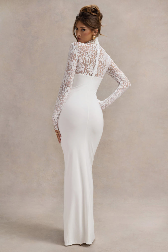 【maison celon】lace flare long dress Women Maxi Long Dress Off the Shoulder Lace Flare Sleeve