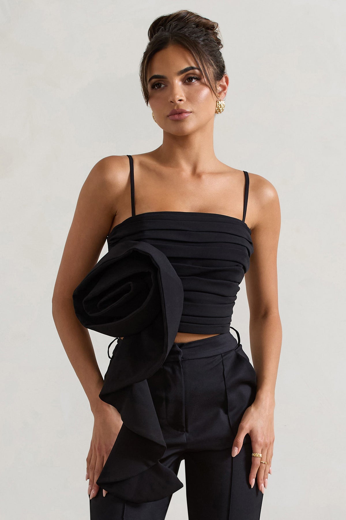Whirlwind Black Strappy Top With Oversized Ruffle Detail US 8 Black