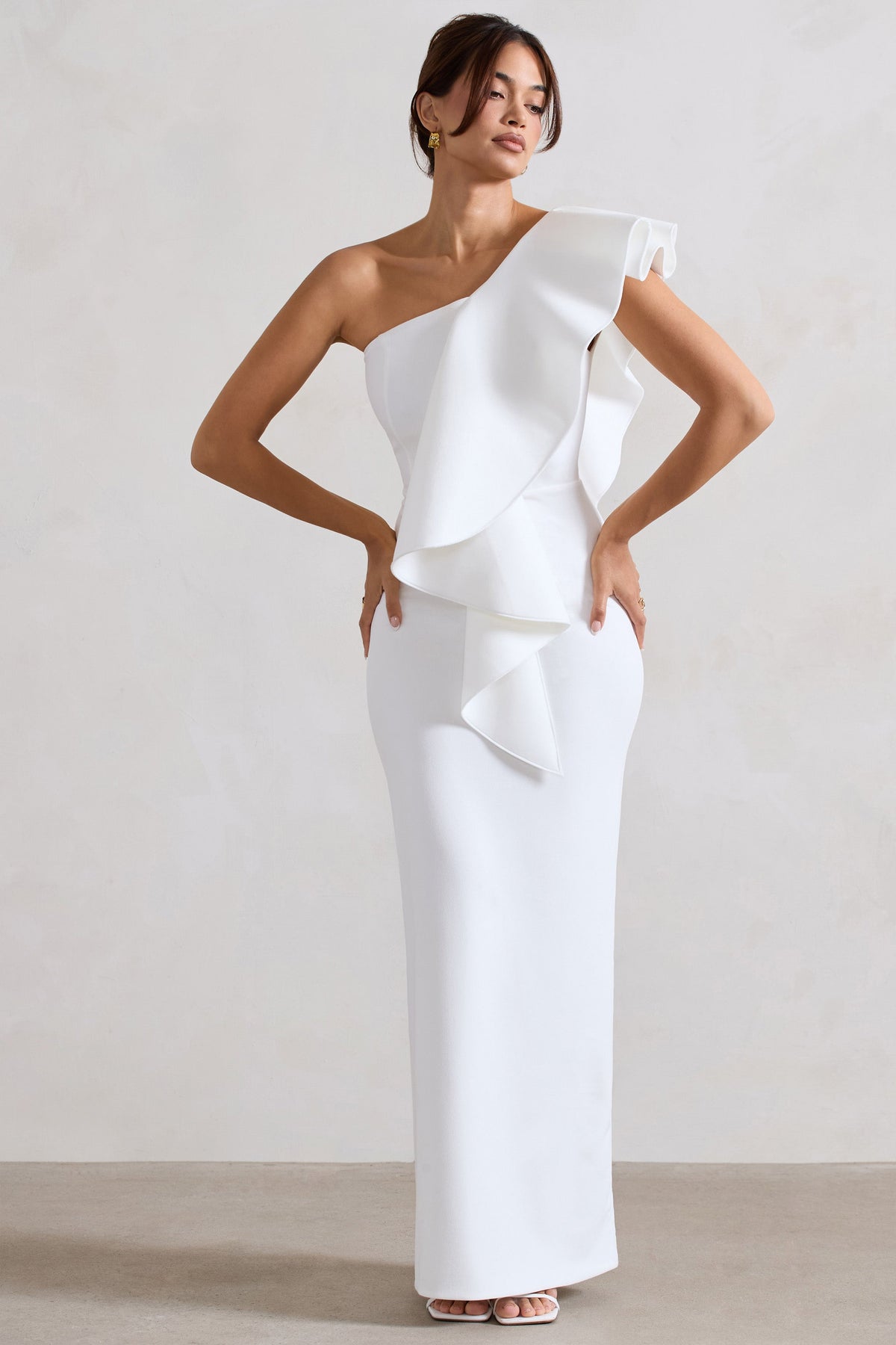 Timeless Love | White Asymmetric Draped Ruffle Maxi Dress