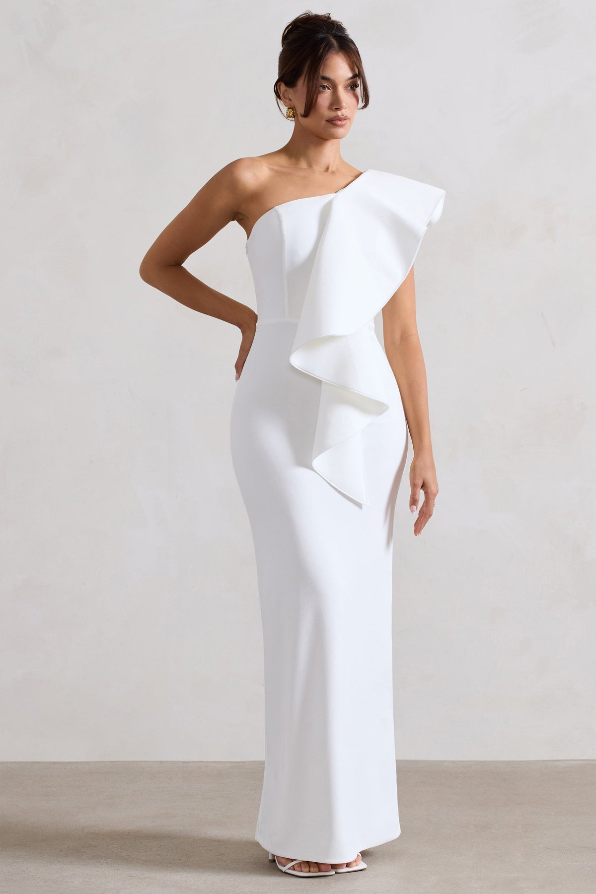 Timeless Love | White Asymmetric Draped Ruffle Maxi Dress