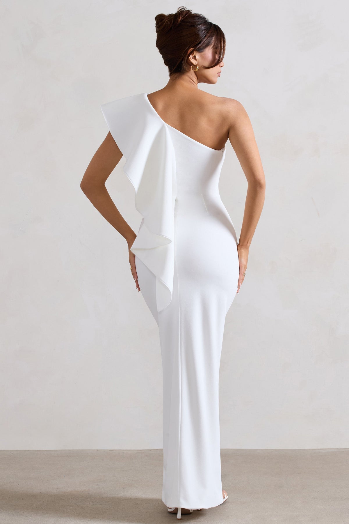 Timeless Love | White Asymmetric Draped Ruffle Maxi Dress