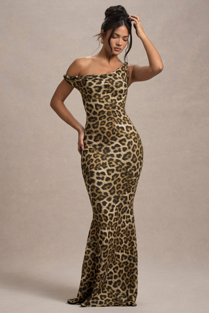 Lita Leopard Print Twisted Asymmetric Maxi Dress – Club L London - CA