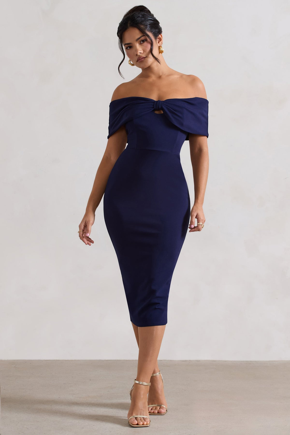 Hope | Navy Bow Bardot Midi Dress