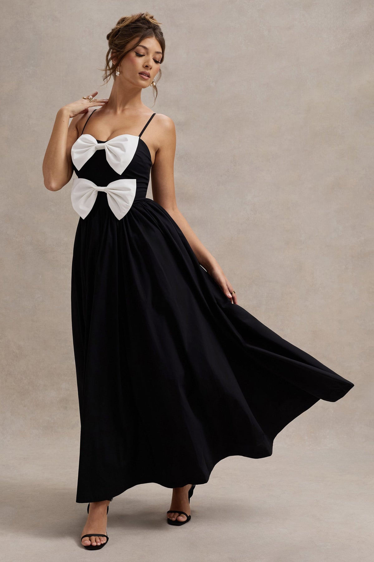 Loved Up | Black Strappy Pleated Maxi Dress With Bows