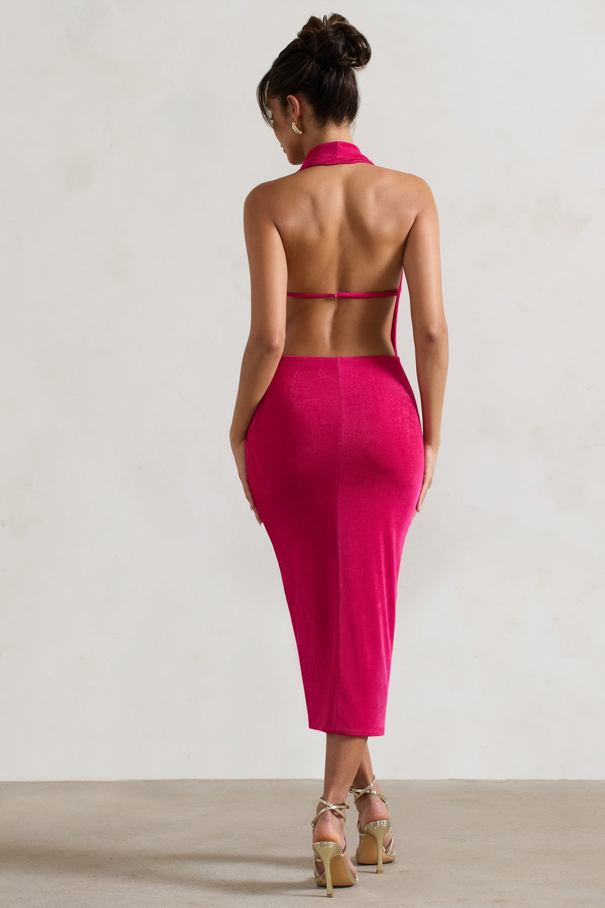 Raleigh | Hot Pink Cowl-Neck Midi Dress