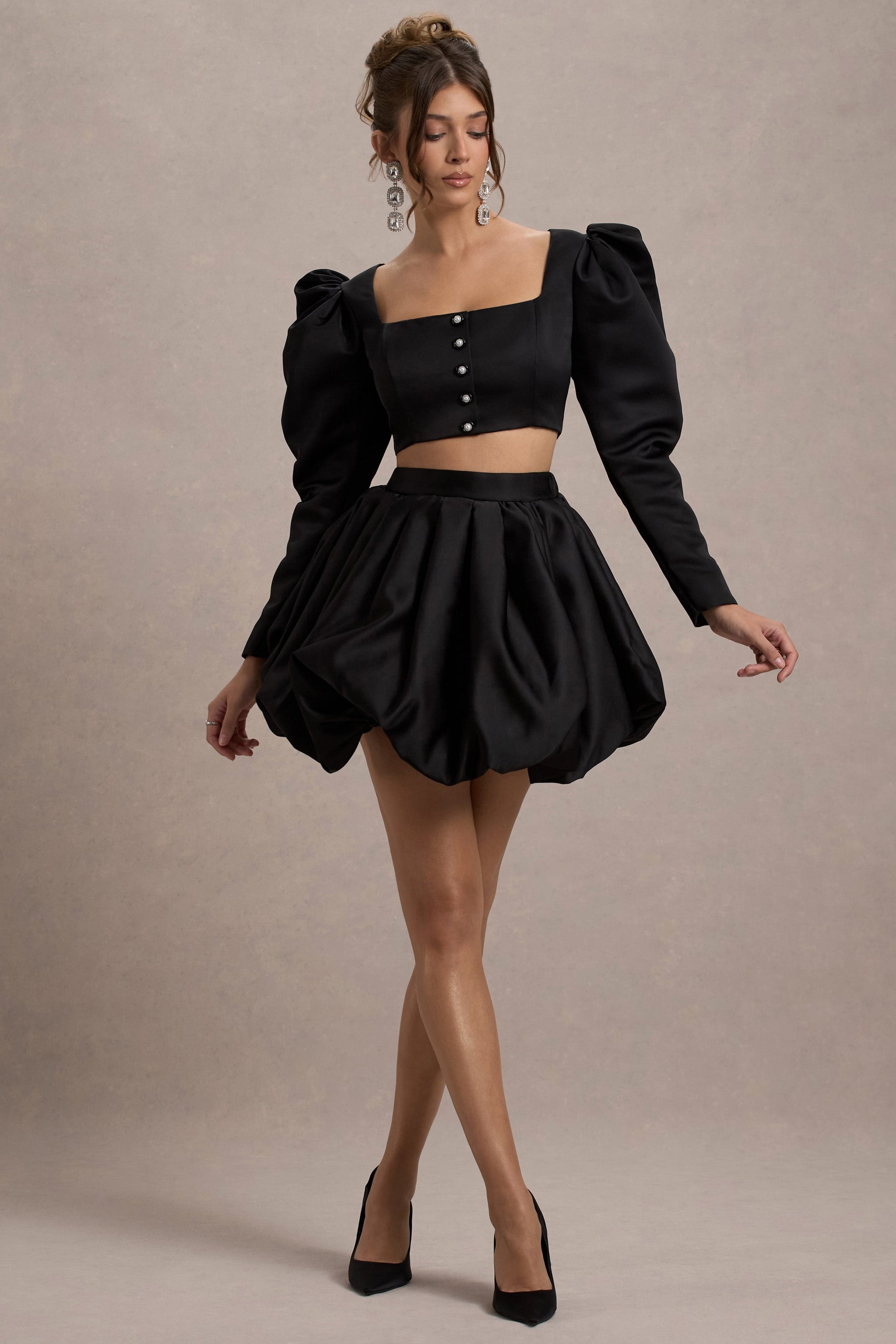 Tosca | Mini-jupe bouffante en satin noir
