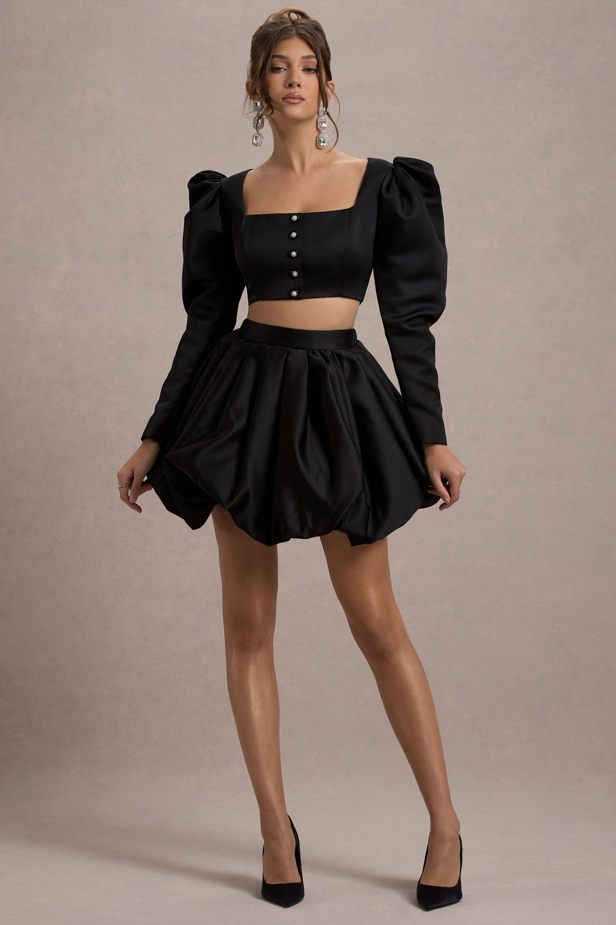 Tosca | Mini-jupe bouffante en satin noir