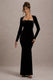 Morana | Robe longue à manches longues et décolleté carré en velours noir