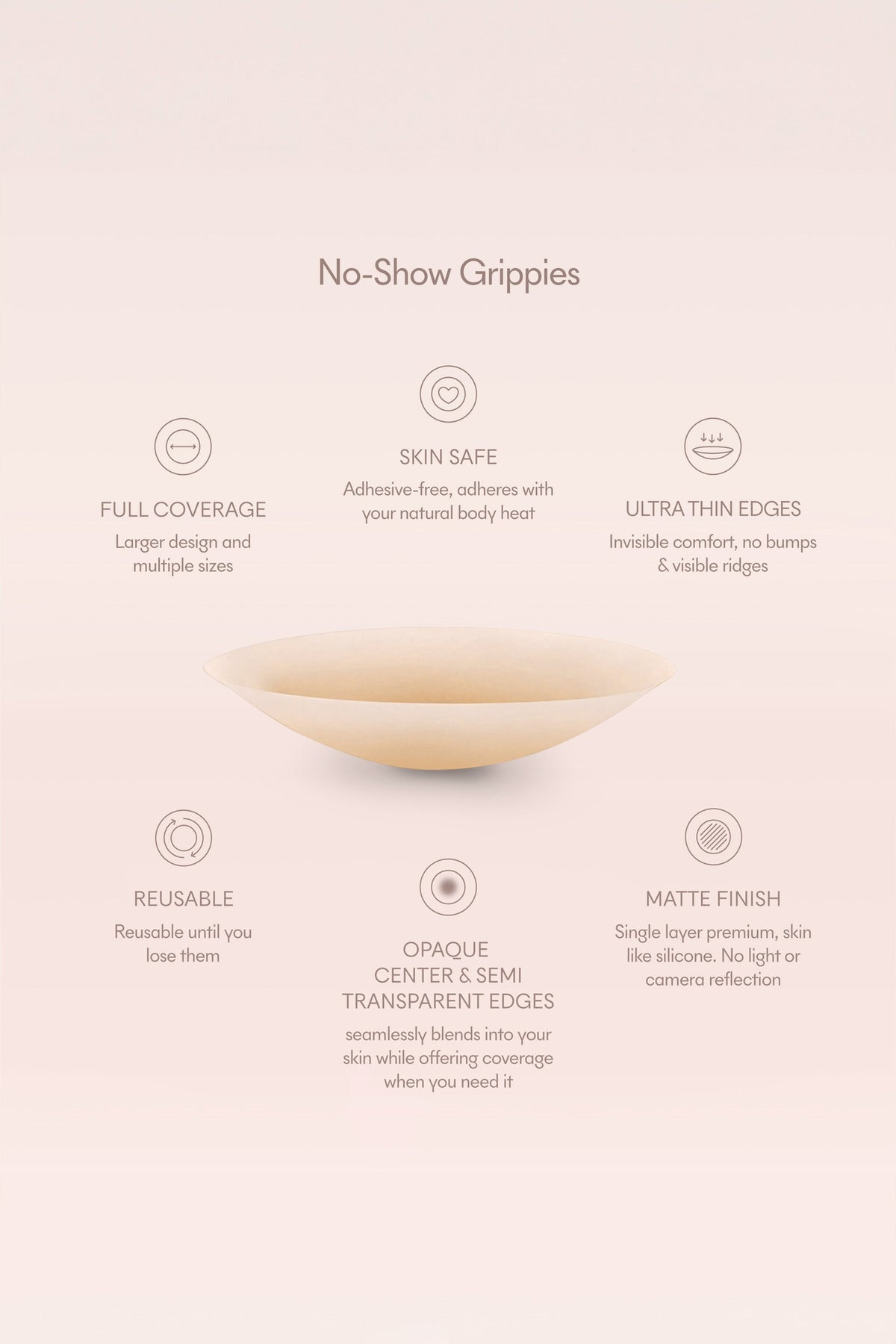 Grippies No-Show | Non-Adhesive Reusable Nipple Covers 4 Inch No.5