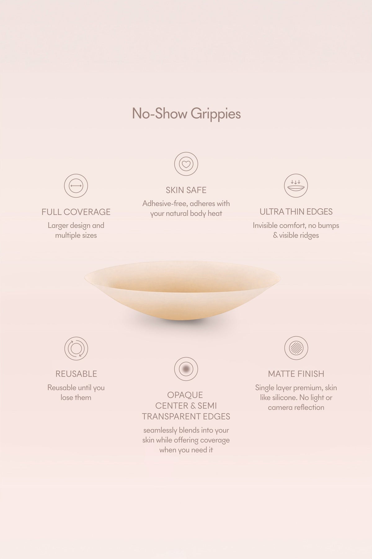 Grippies No-Show | Non-Adhesive Reusable Nipple Covers 3 Inch No.3