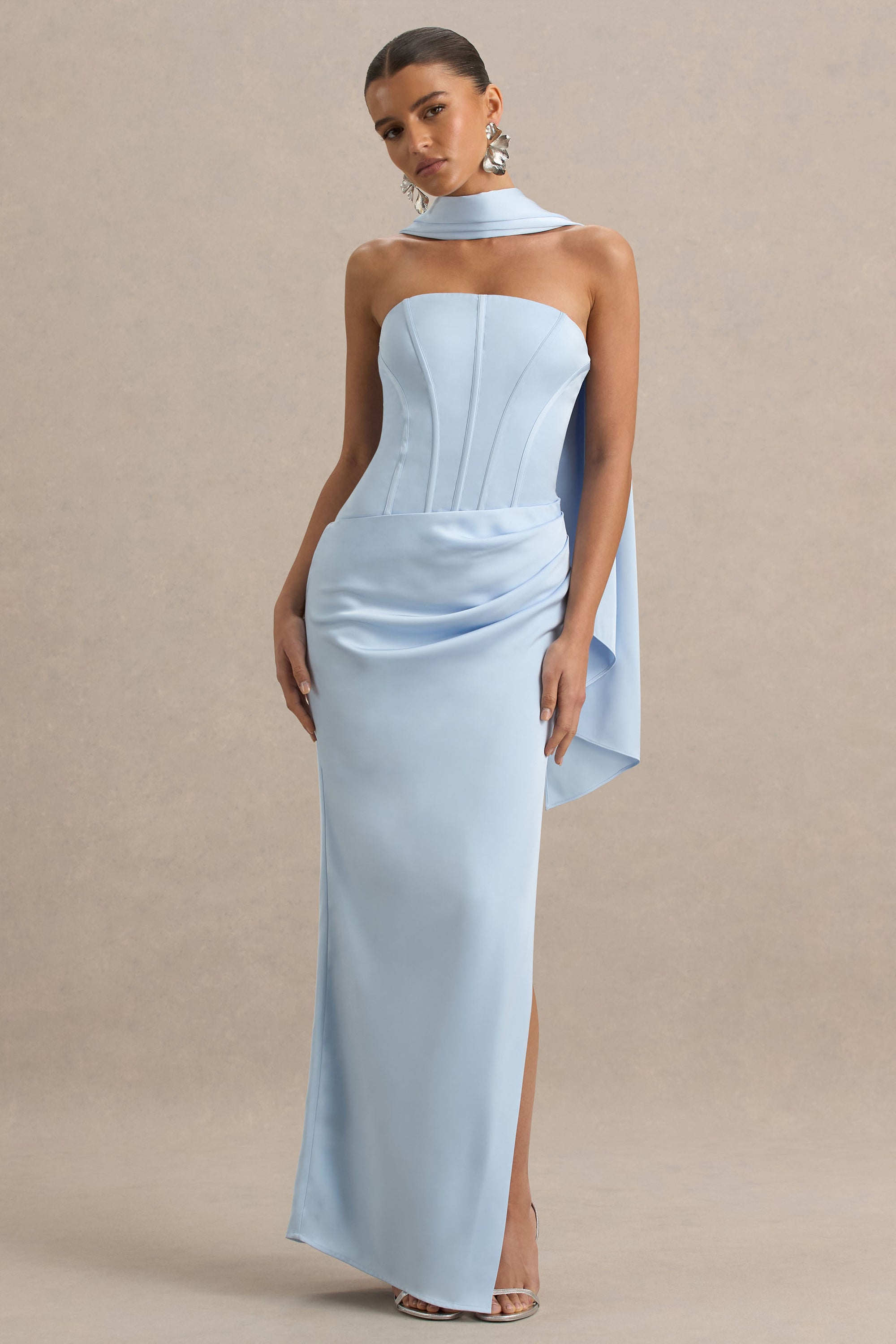 light blue satin corset dress GUIZIO Satin Corset Dress Light Blue / XXS