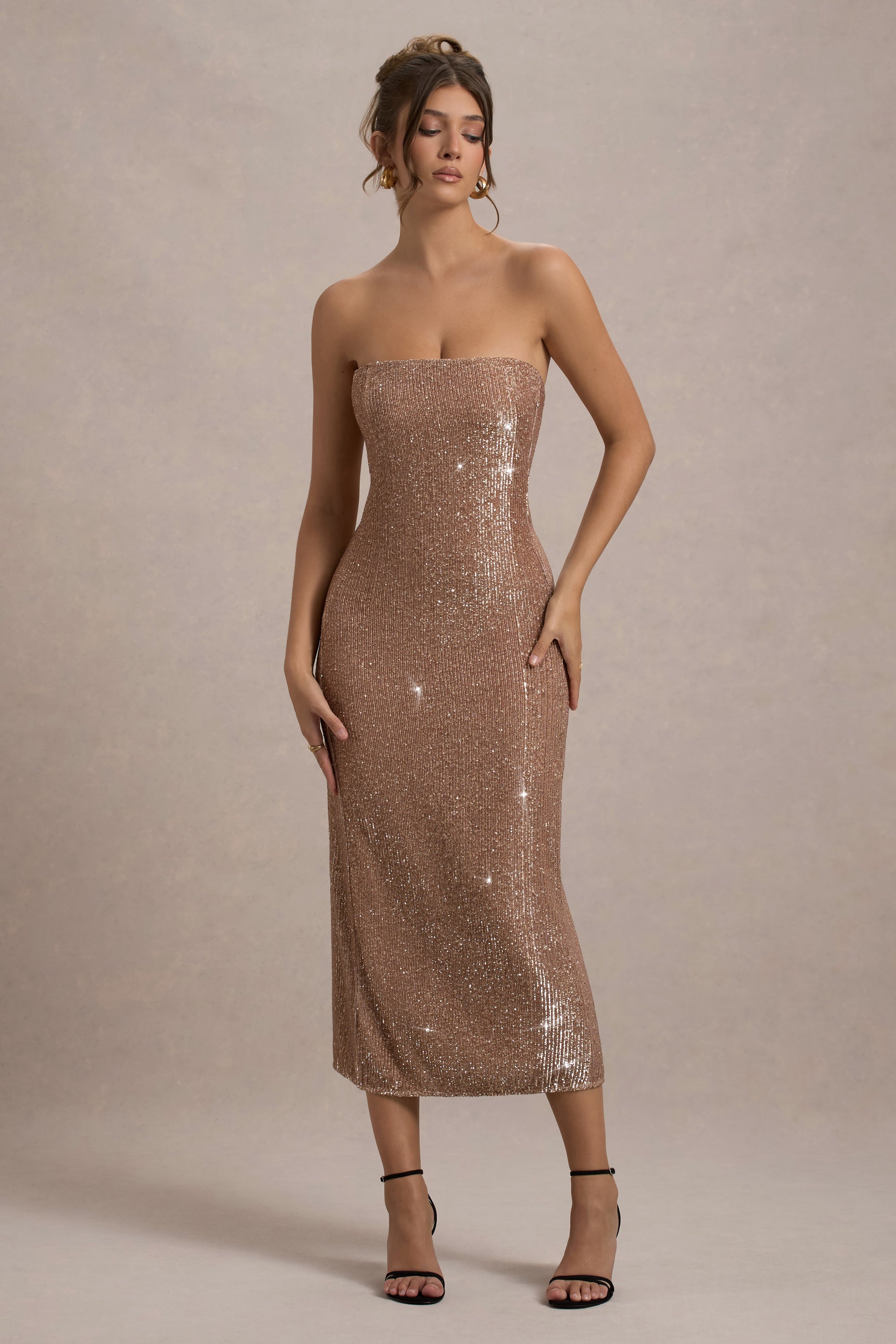 bandeau sequin midi dress Sequin Bandeau Velvet Bodycon Midi Dress