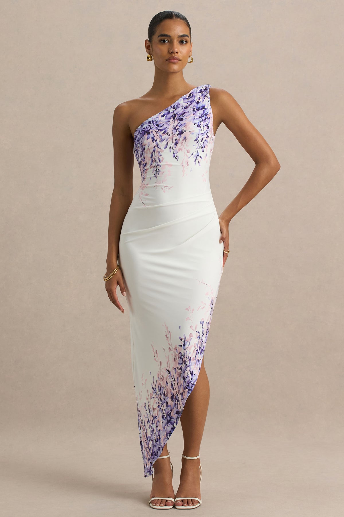 Sybil Wisteria Floral Print Asymmetric Midi Dress Club L London - CA Sybil Wisteria Floral Print Asymmetric Midi Dress Club L London - CA