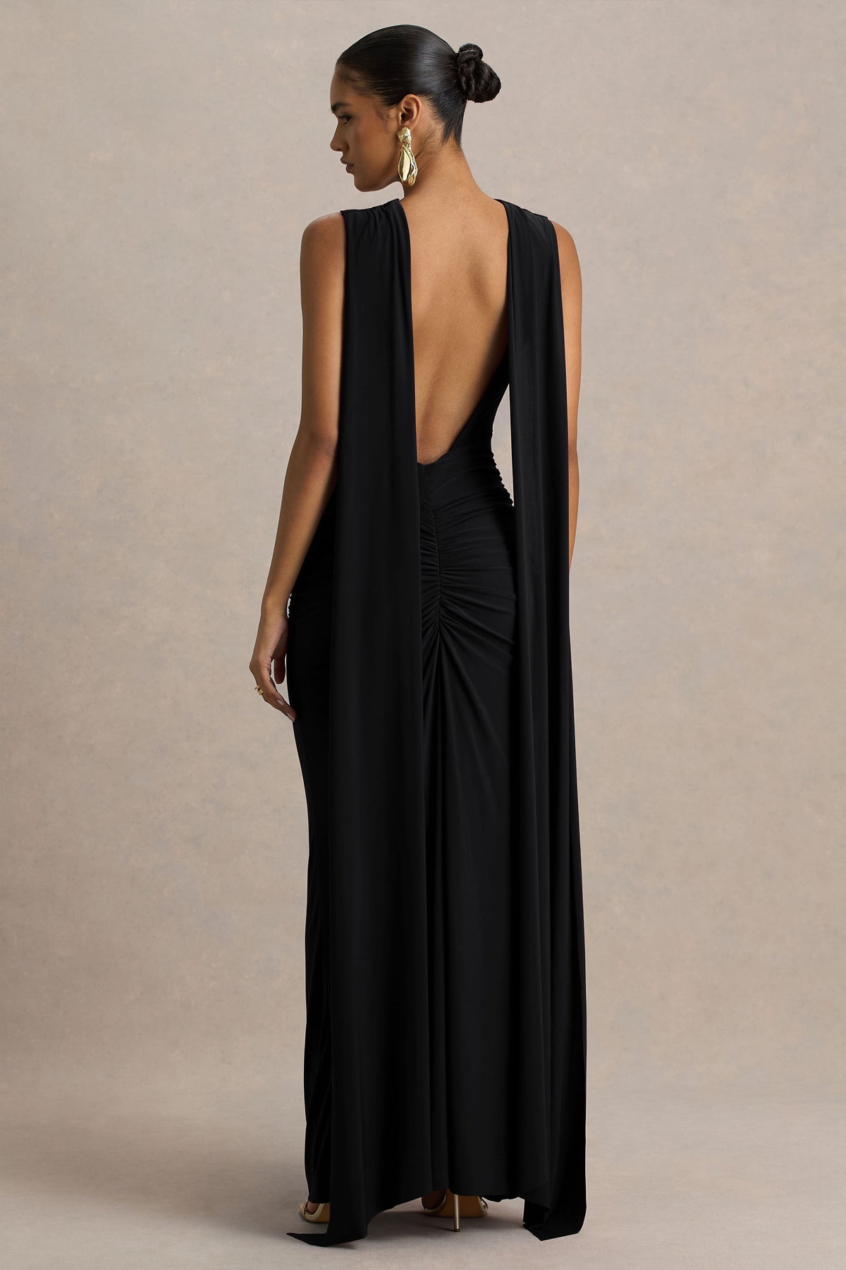 Premiere Black Boat-Neck Maxi Dress With Open-Back And Cape-Sleeves Club L London - CA Premiere Black Boat-Neck Maxi Dress With Open-Back And Cape-Sleeves Club L London - CA
