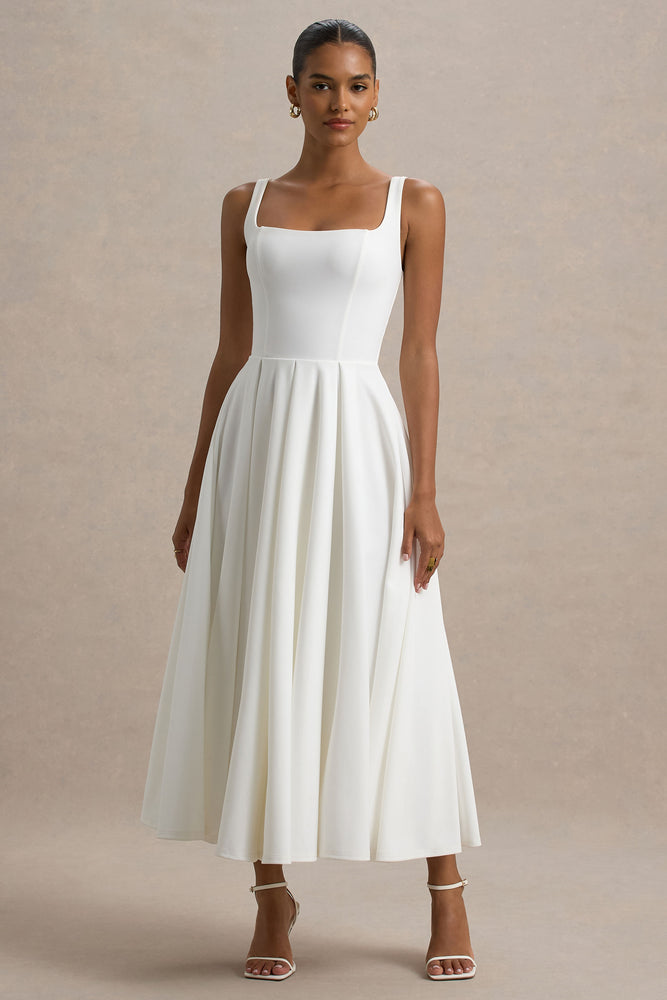 Parina White Strappy Volume-Hem Midi Dress – Club L London - CA