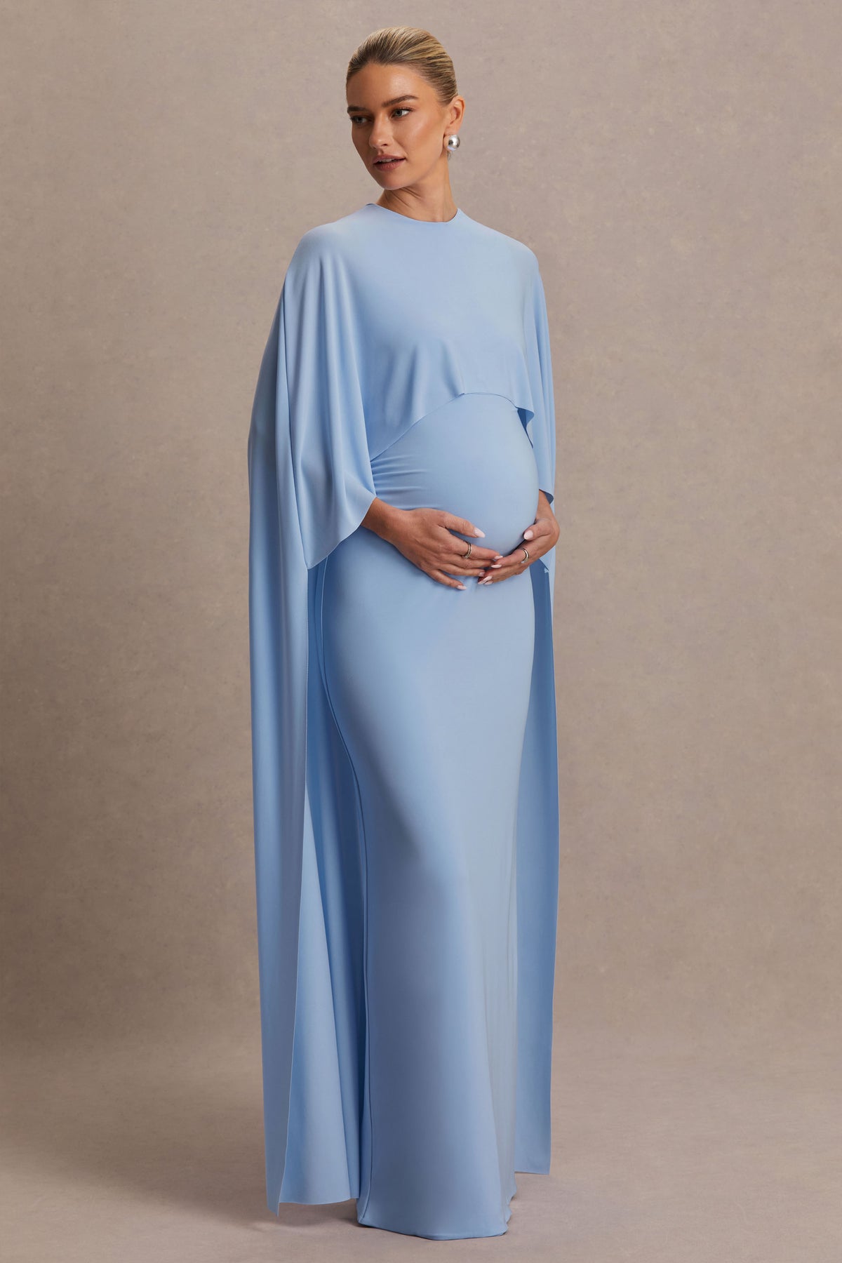Padma Powder Blue Draped Maternity Maxi Dress With Cape Sleeves Club L London - CA Padma Powder Blue Draped Maternity Maxi Dress With Cape Sleeves Club L London - CA