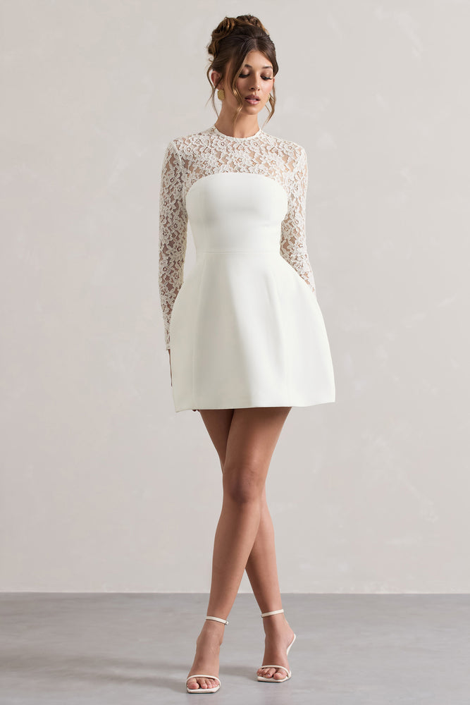 ワンピース laubeblanc Pin-tuck Lace Mini Dress Pin-tuck Lace Mini Dress – L'AUBE BLANC