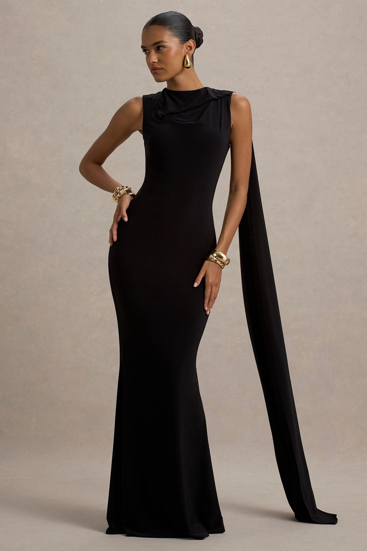 dress club l Mia Black Maxi Dress With Sash – Club L London