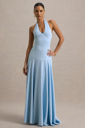 Ginevra | Powder Blue Halter-Neck Slip Maxi Dress – Club L London - CA