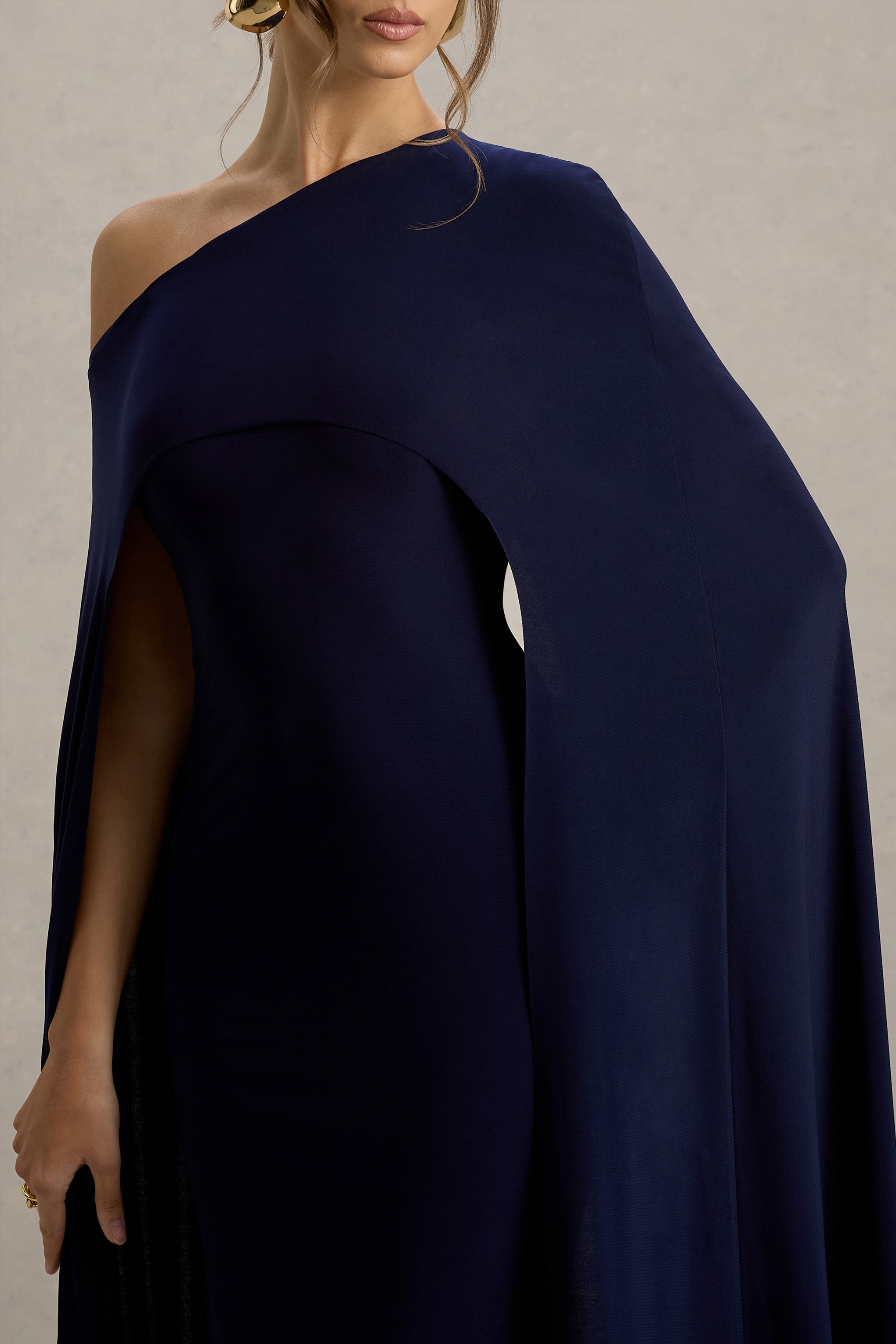 Florentina | Navy One-Shoulder Cape Maxi Dress – Club L London - CA