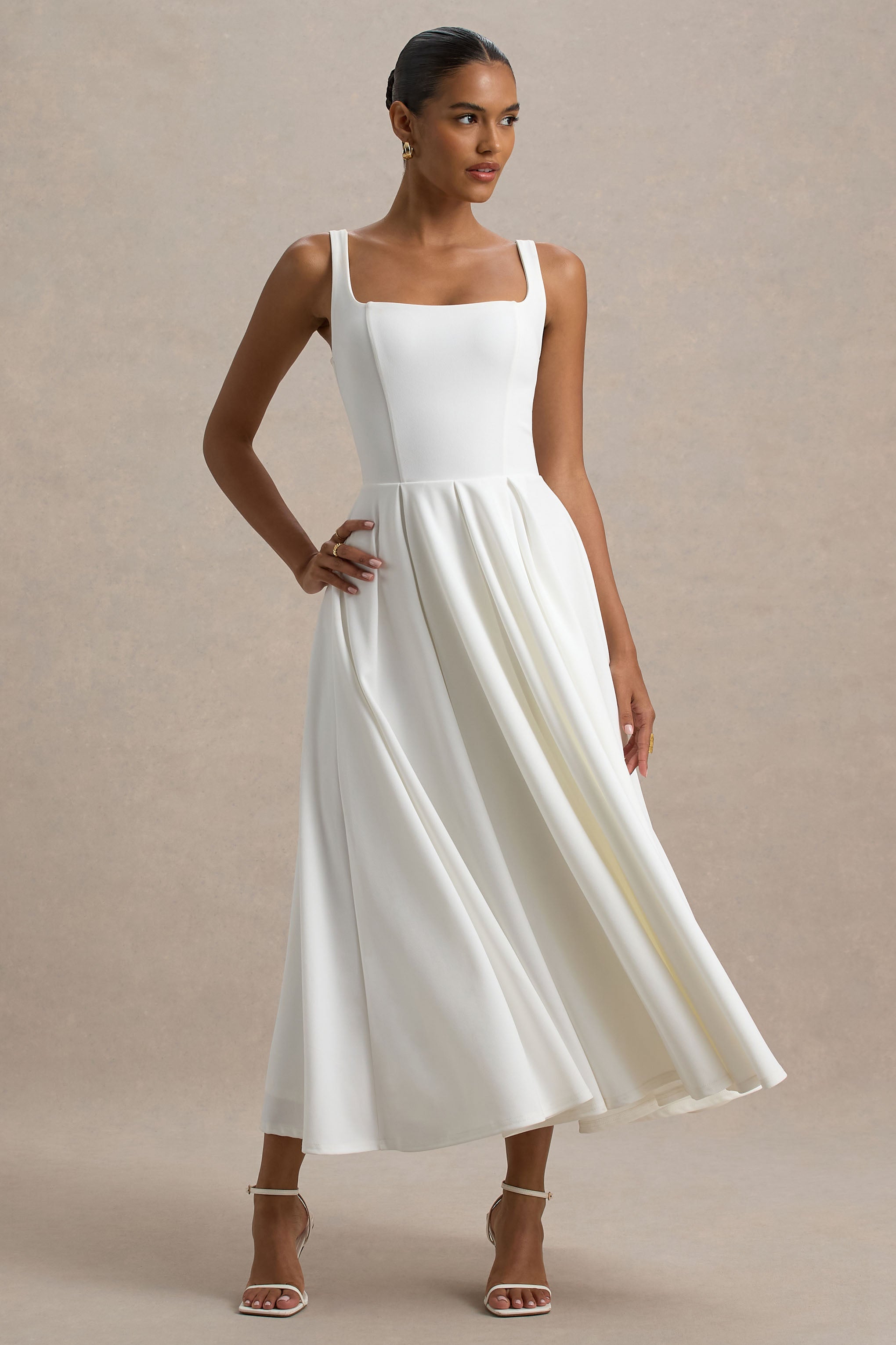 Parina | White Strappy Volume-Hem Midi Dress – Club L London - CA