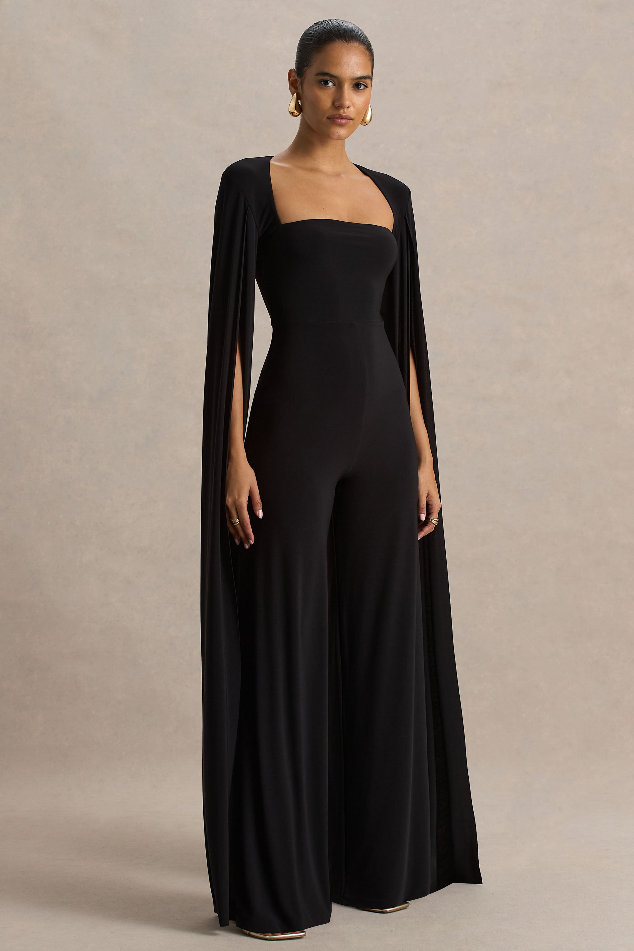 Zara | Combinaison Noire à Encolure Carrée avec Manches Cape