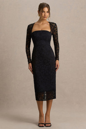 Alissa | Black Lace Square-Neck Midi Dress – Club L London - CA