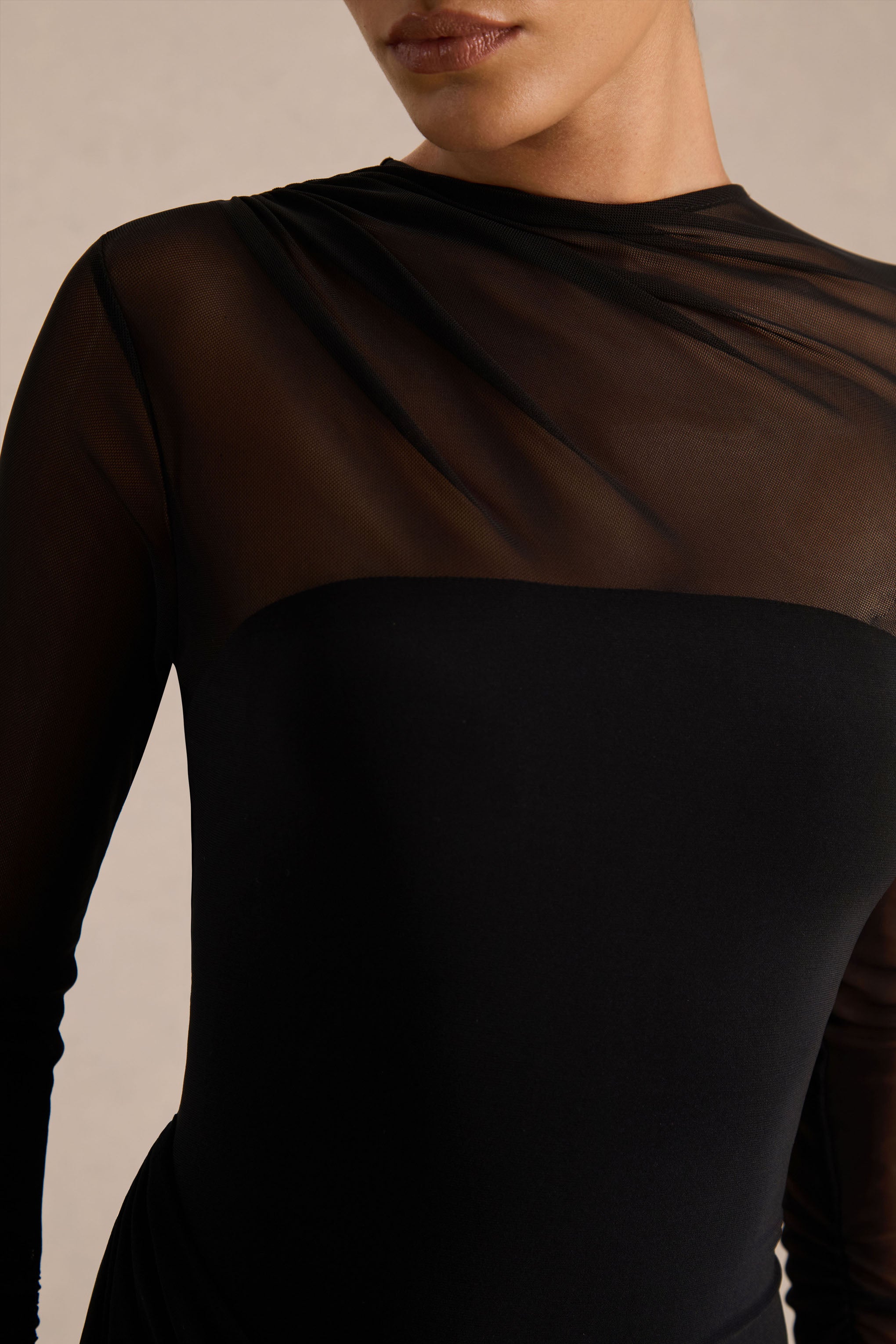 Deema | Black Jersey And Mesh High Neck Maxi Dress – Club L London