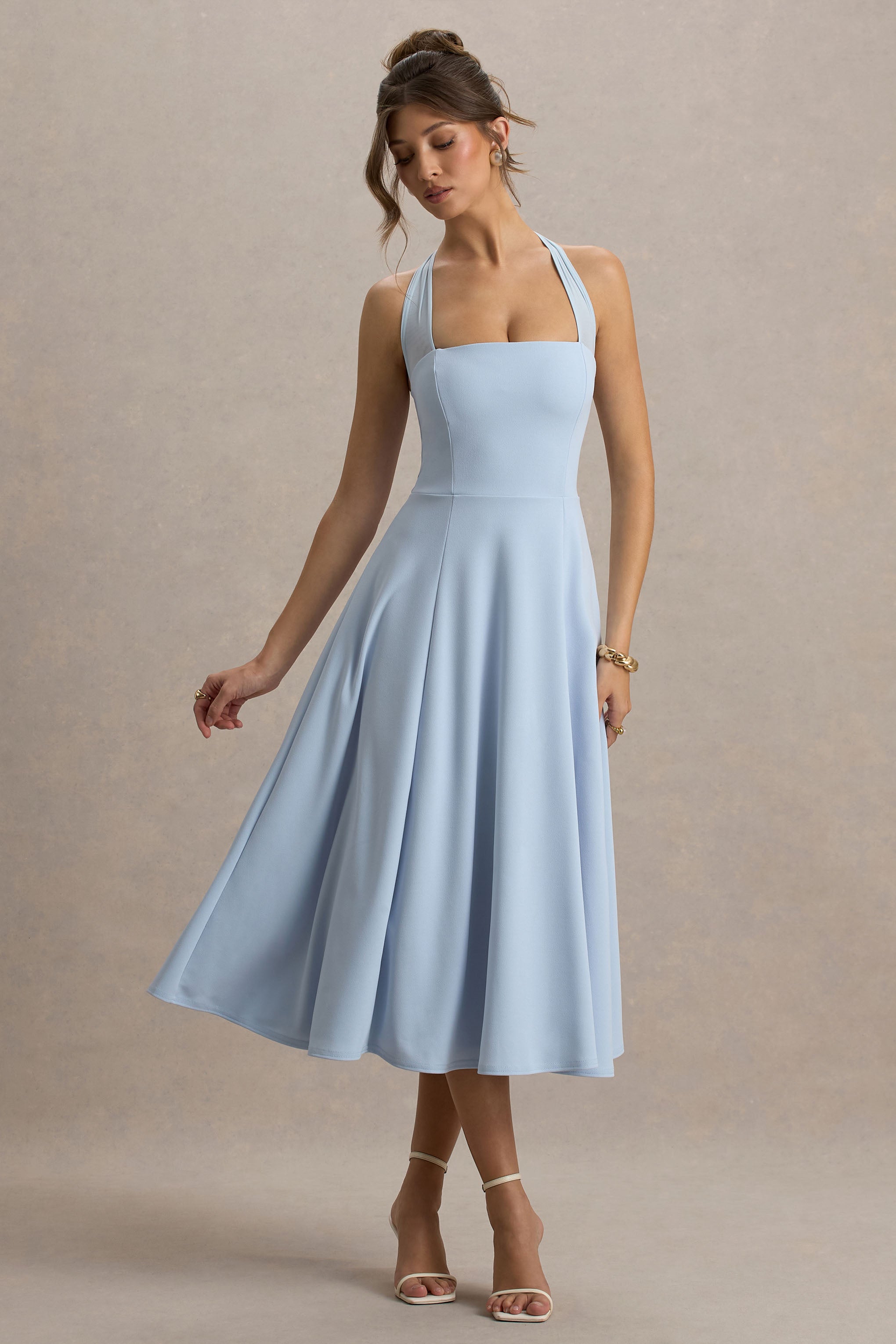 Auburn | Powder Blue Halter-Neck Midi Dress – Club L London - CA