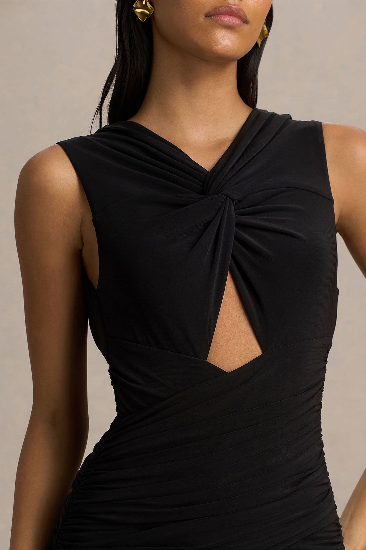 Kendall Black V-Neck Wrapped Maxi Dress With Chest Cut-Out Club L London - CA Kendall Black V-Neck Wrapped Maxi Dress With Chest Cut-Out Club L London - CA