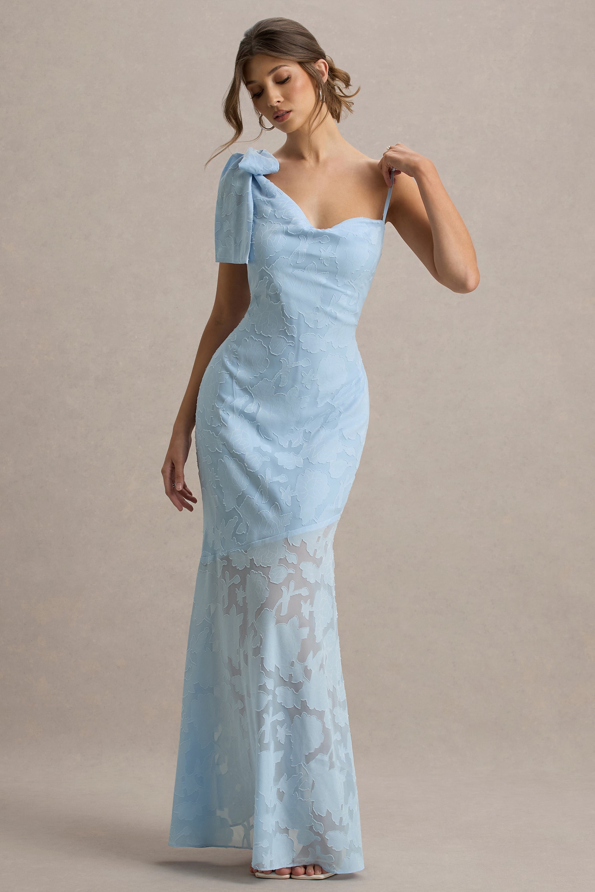 light blue cowl neck maxi dress Zynthia Cowl Neck Ruched Waist Maxi Dress Ice Blue