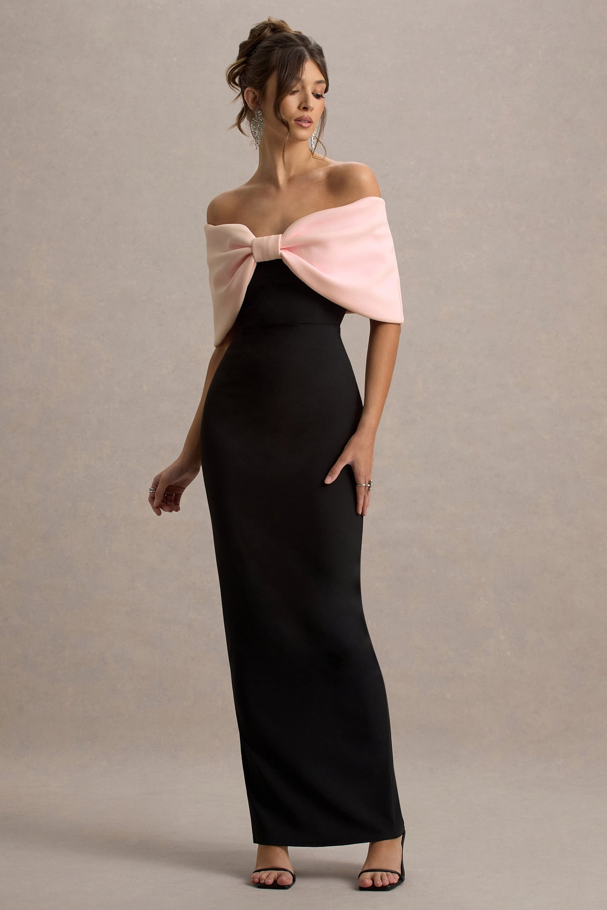Cornelia Pink & Black Strapless Maxi Dress With Oversized Bow Club L London - CA Cornelia Pink & Black Strapless Maxi Dress With Oversized Bow Club L London - CA