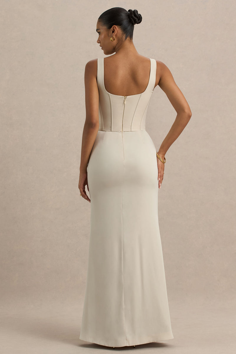 Sexy Diamond Corset Ruched High Slit Maxi Dress Champagne main image 0