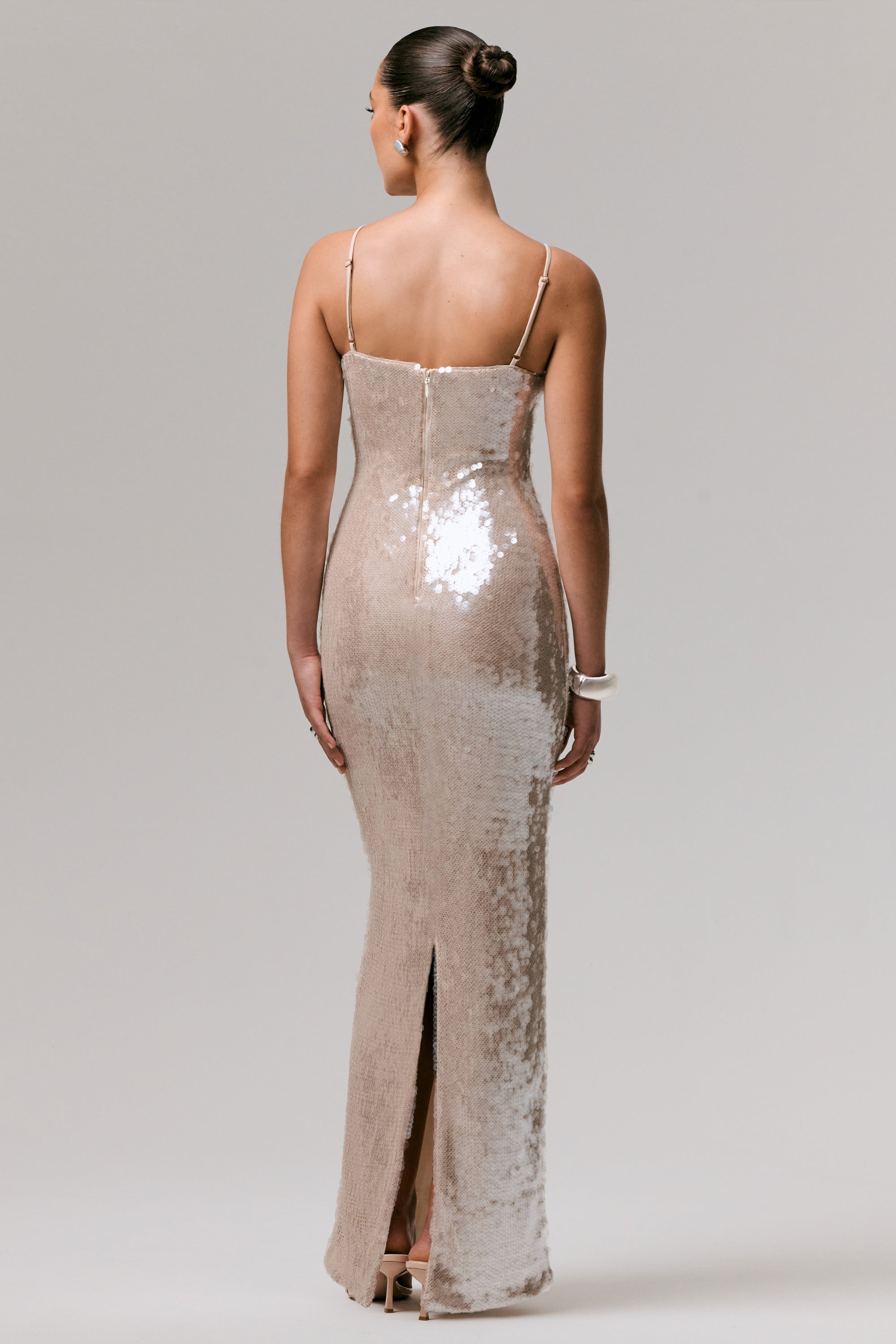 nude sequin strappy square neck bodycon dress Nude Second Skin Square Neck Spaghetti Strap Dress X-Small