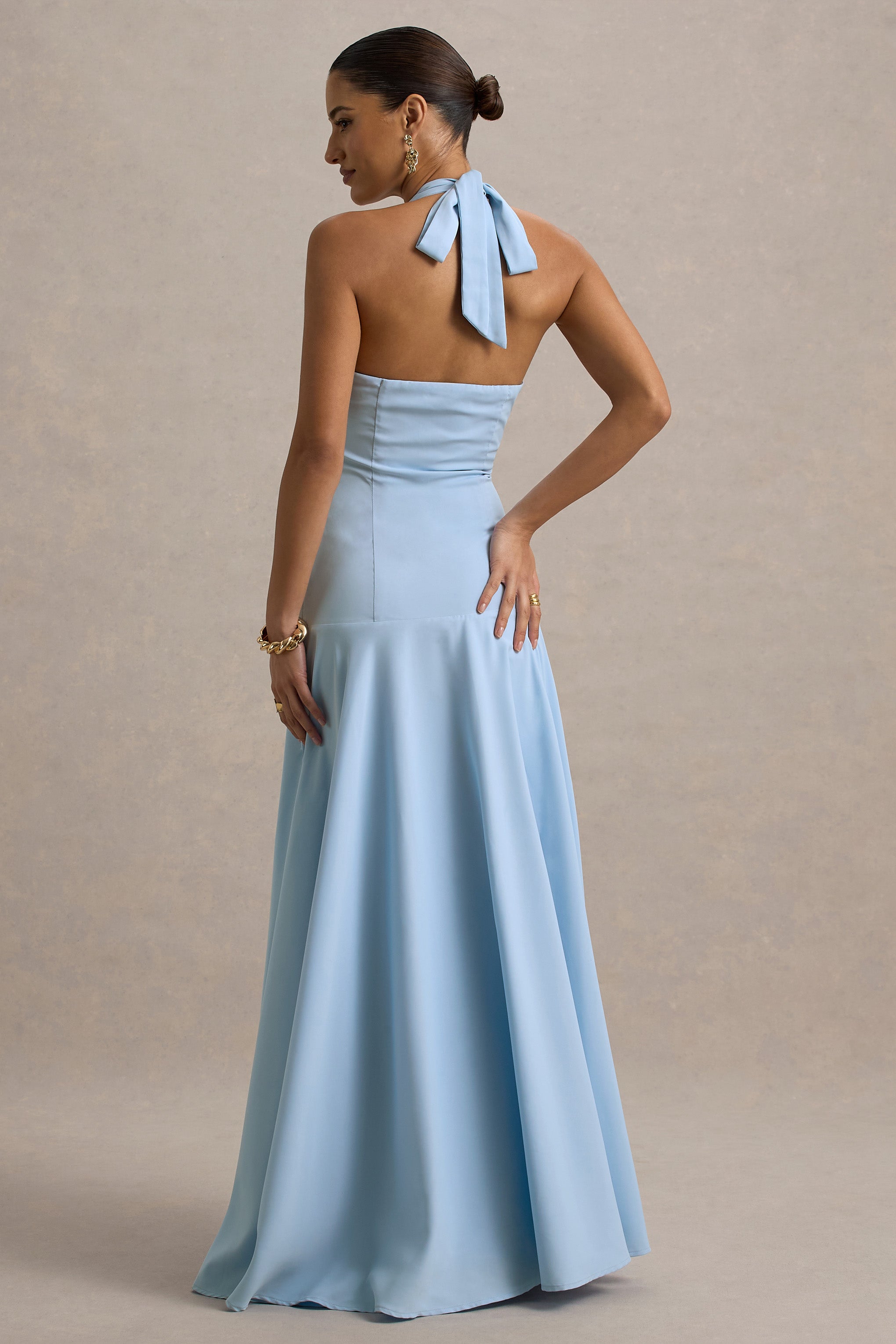 Ginevra | Powder Blue Halter-Neck Slip Maxi Dress – Club L London - CA