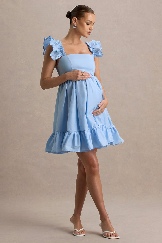 Dolly Daze Powder Blue Ruffle Sleeve Babydoll Maternity Mini Dress